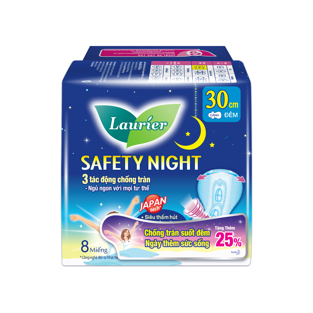 Băng vệ sinh Laurier đêm Safety Night siêu an toàn 30cm 04 miếng
