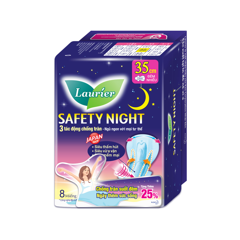 Băng vệ sinh Laurier đêm Safety Night siêu an toàn 35cm 04 miếngg