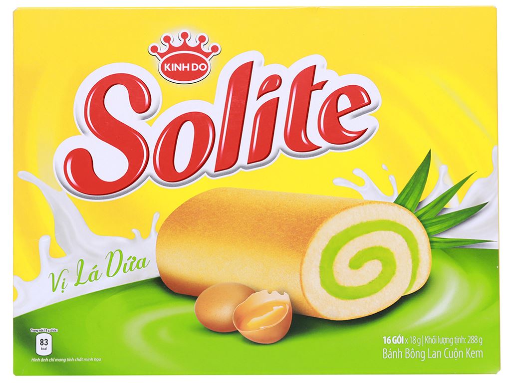 Bánh bông lan cuộn kem vị lá dứa Solite hộp 288g (16 cái)