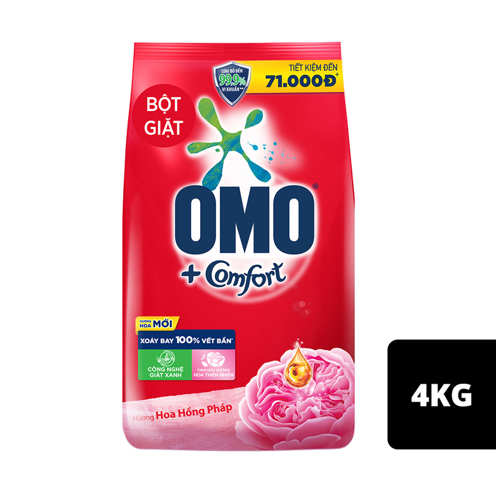 Bột giặt Omo comfort tinh dầu thơm ngất ngây hồng 3.9kg/ 4kg