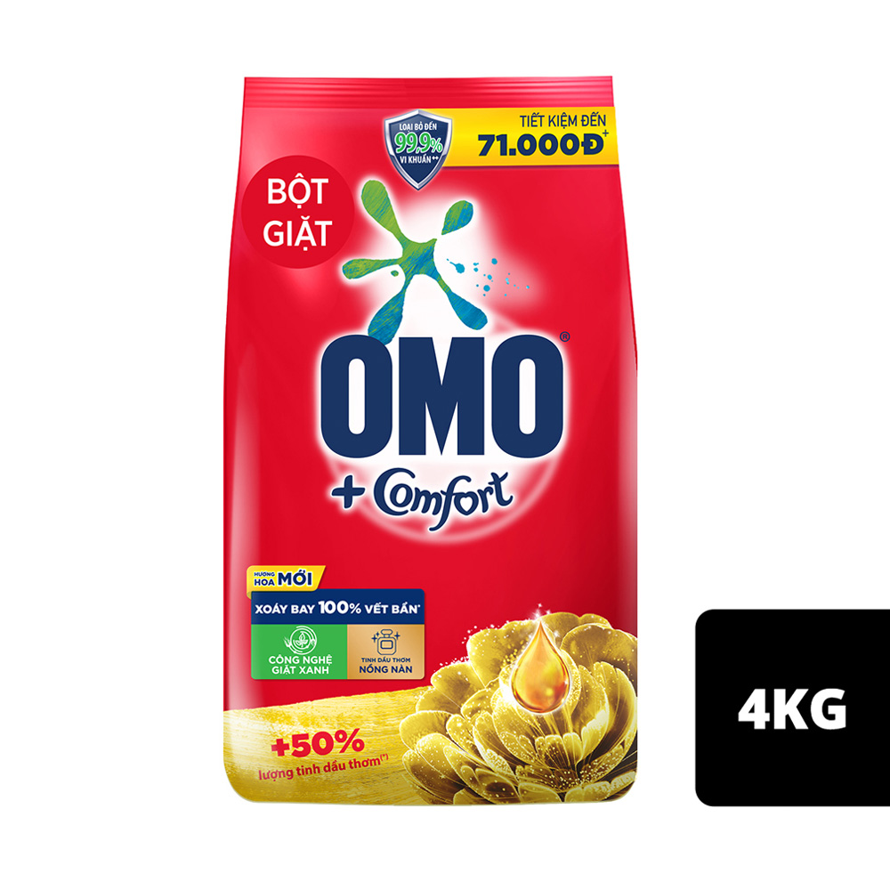 Bột giặt Omo comfort tinh dầu thơm nồng nàn vàng 3.9kg/4kg