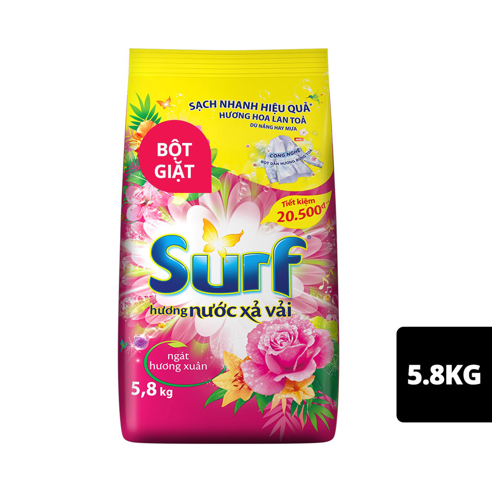 Bột giặt Surf hương nước xả vải ngát hương xuân 5.5kg/5.8kg