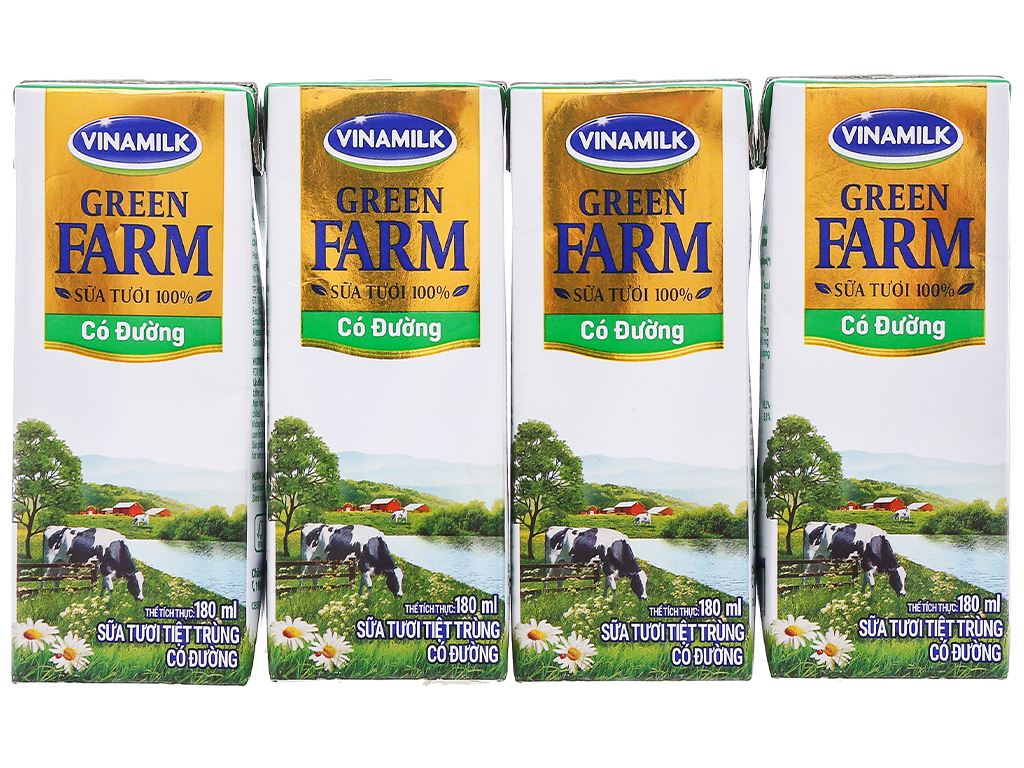 Sữa tươi tiệt trùng Vinamilk Green Farm có đường lốc 4x180ml
