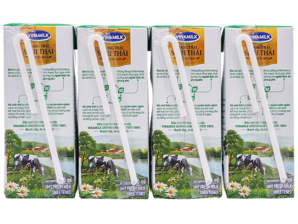 Sữa tươi tiệt trùng Vinamilk Green Farm có đường lốc 4x180ml