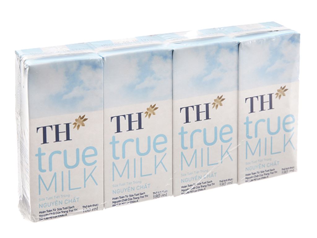 Lốc 4 hộp sữa tươi tiệt trùng không đường TH true MILK 180ml
