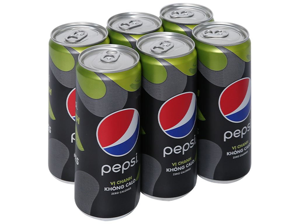 6 lon nước ngọt Pepsi không calo vị chanh 320ml