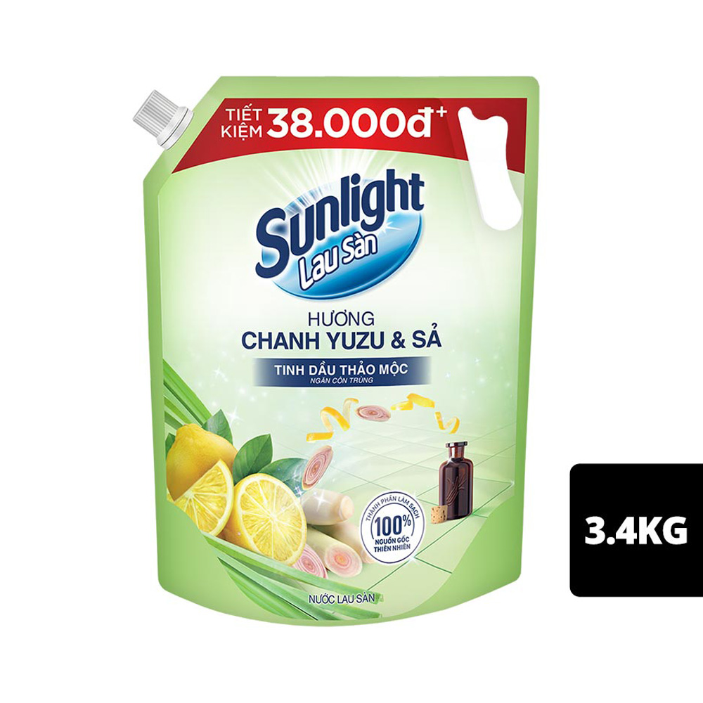 Nước lau sàn Sunlight tinh dầu thảo mộc hương chanh sả túi 3,4kg